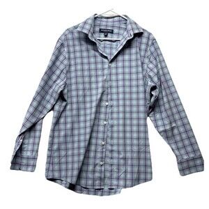 Mizzen + Main Leeward Classic No Tuck Men’s Dress Shirt Size Medium Plaid Blue